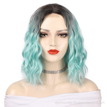 Vigorous U Part Wholesale Curly High Fiber For Black Women Ombre Color Synthetic Heat Resistant Lace Front Wig